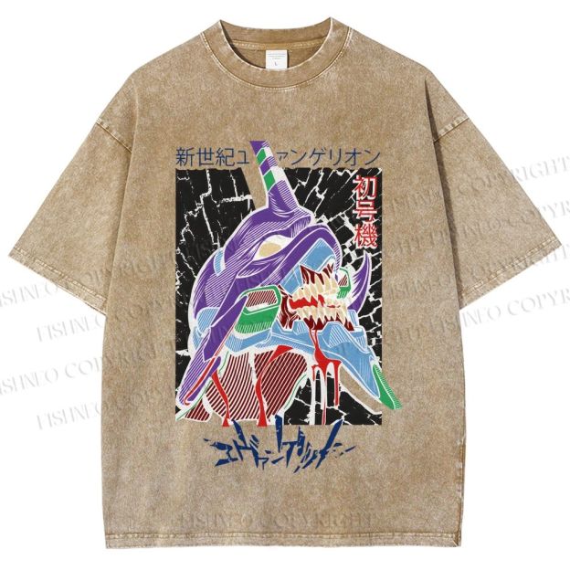 Unisex Neon Genesis Evangelion Printed Washed Tee
