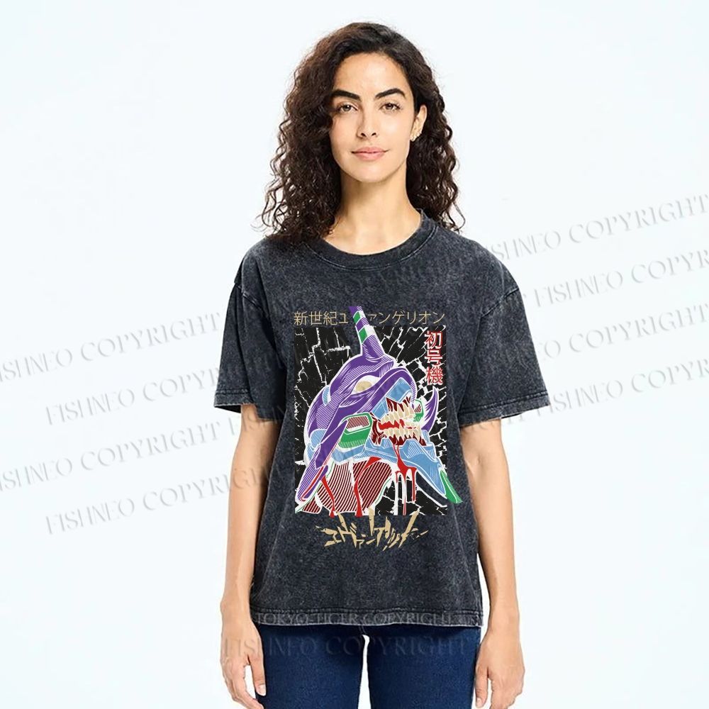 Unisex Neon Genesis Evangelion Printed Washed Tee