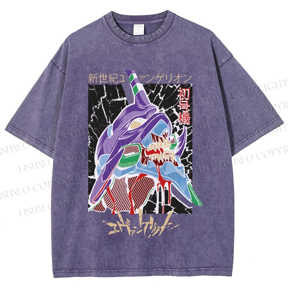 Unisex Neon Genesis Evangelion Printed Washed Tee