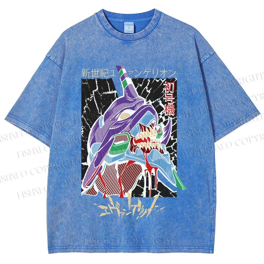 Unisex Neon Genesis Evangelion Printed Washed Tee