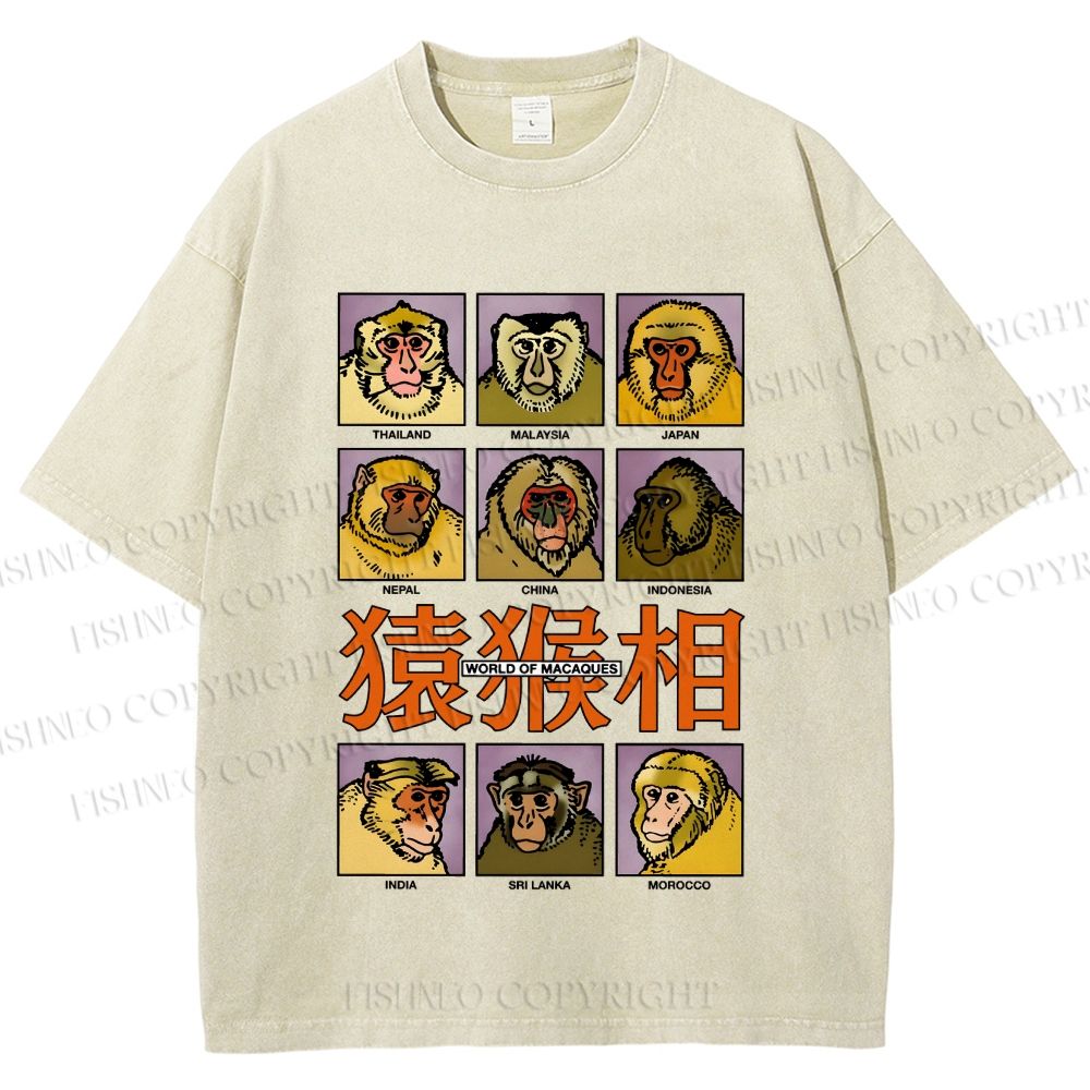 Unisex World of Macaques Printed Washed Tee