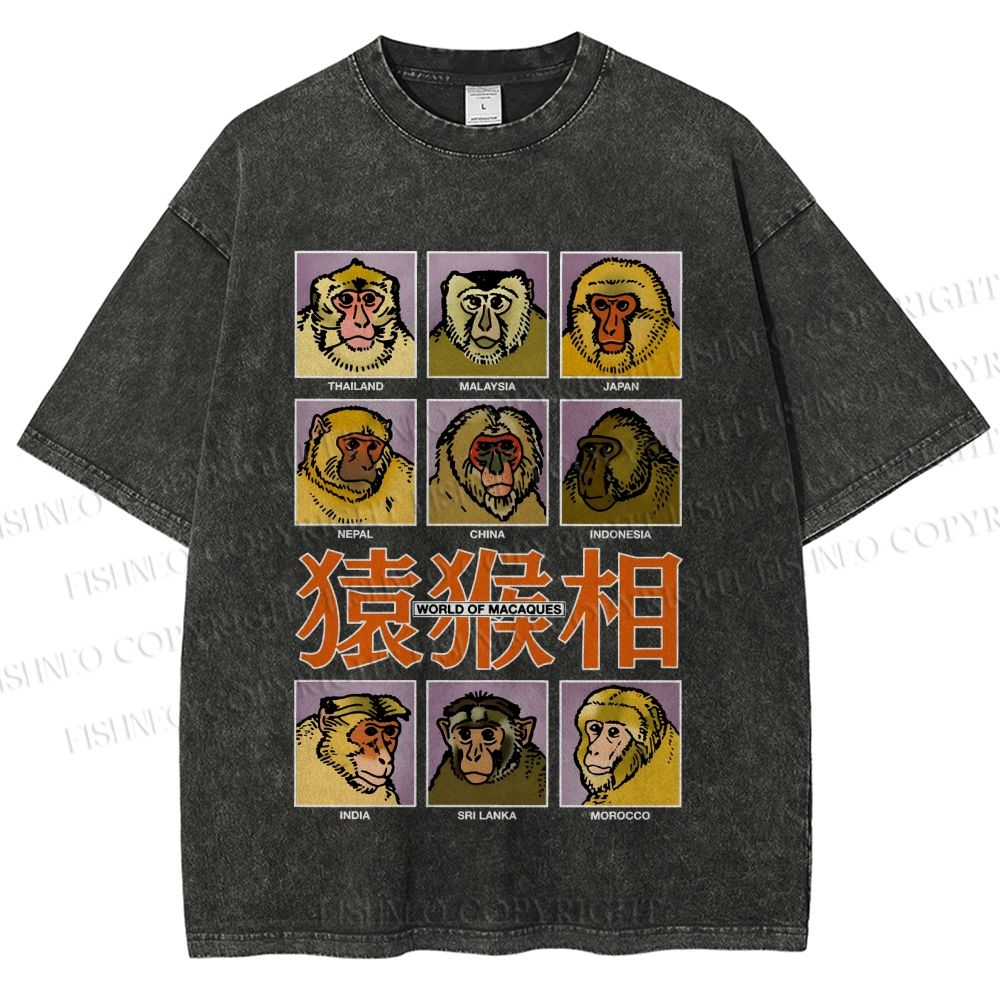 Unisex World of Macaques Printed Washed Tee