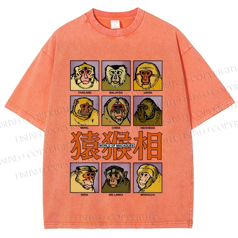 Unisex World of Macaques Printed Washed Tee