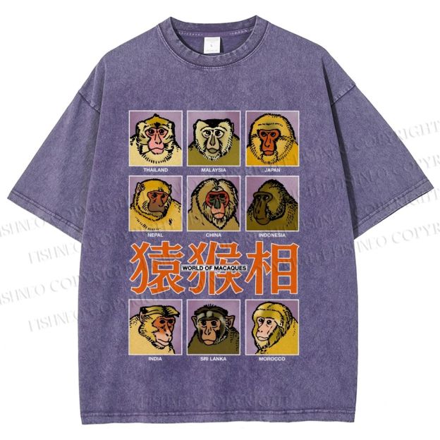 Unisex World of Macaques Printed Washed Tee