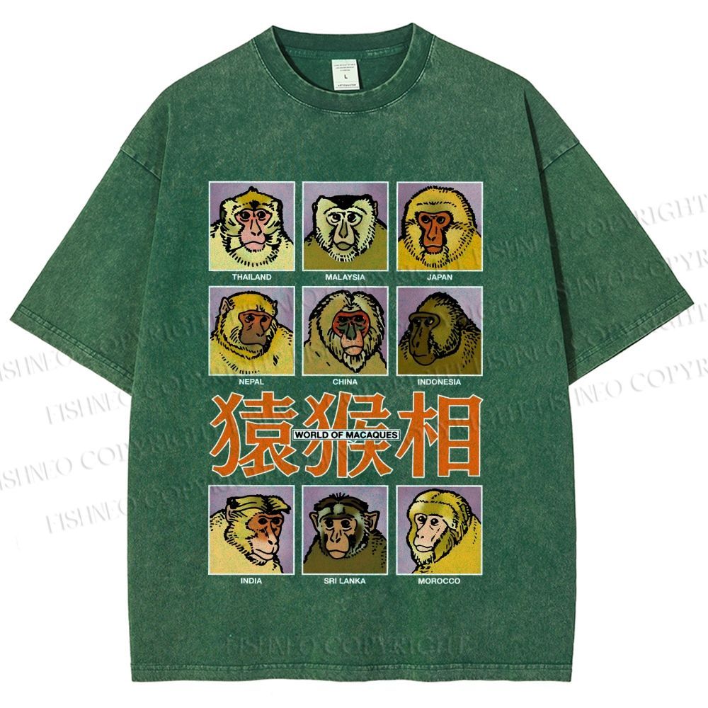 Unisex World of Macaques Printed Washed Tee