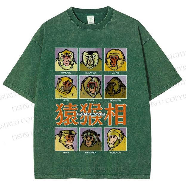 Unisex World of Macaques Printed Washed Tee