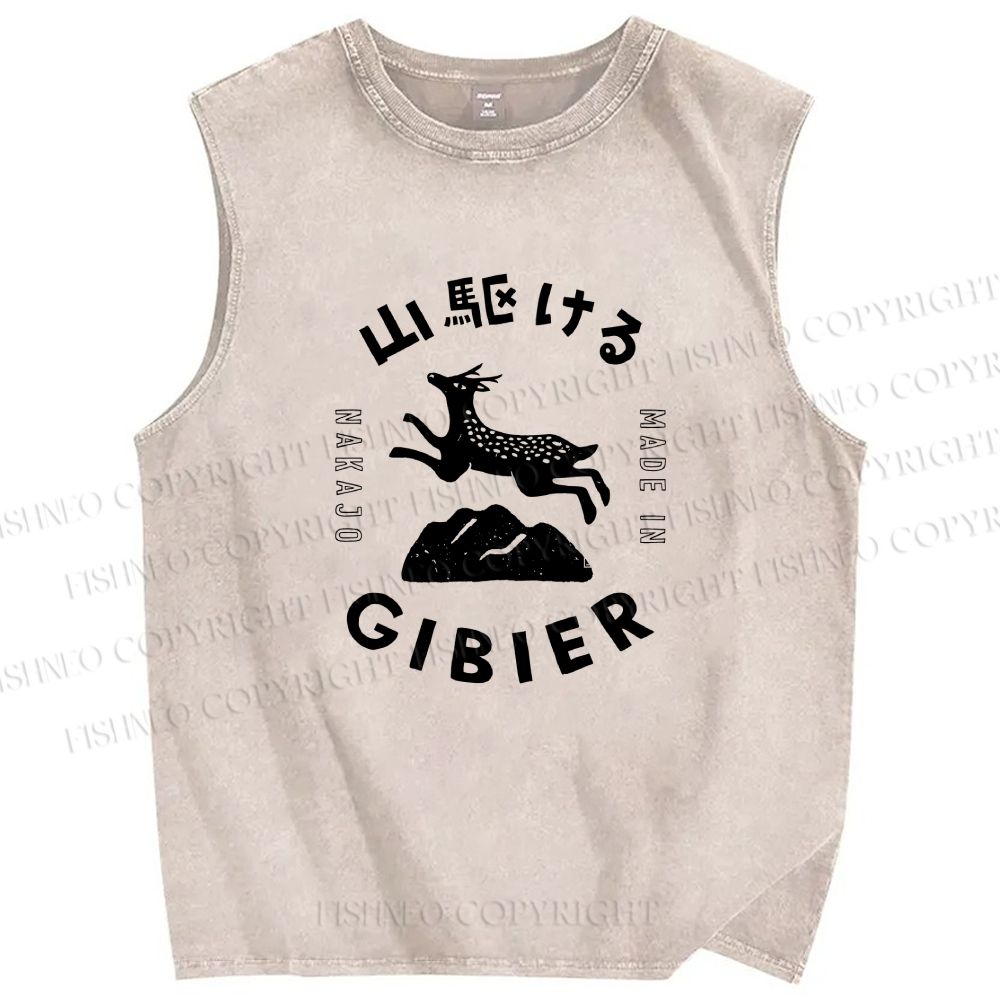 Unisex Deer Printed Washed Tank Top