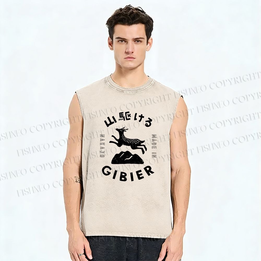 Unisex Deer Printed Washed Tank Top