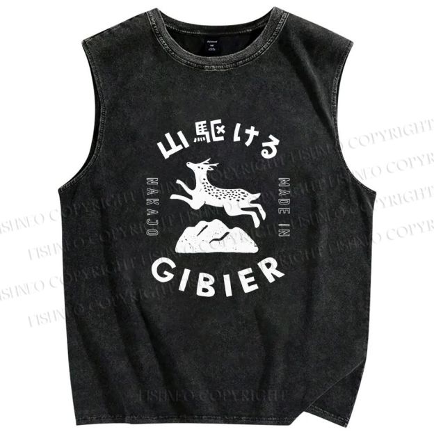Unisex Deer Printed Washed Tank Top