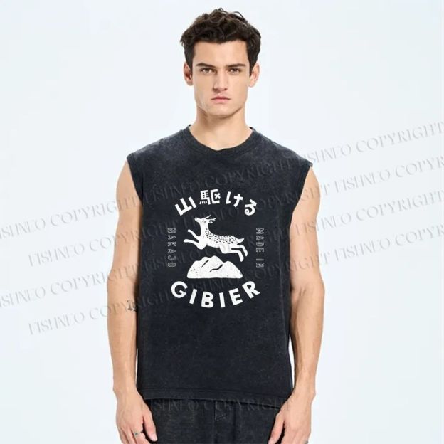 Unisex Deer Printed Washed Tank Top