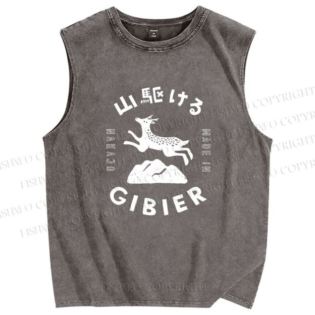 Unisex Deer Printed Washed Tank Top