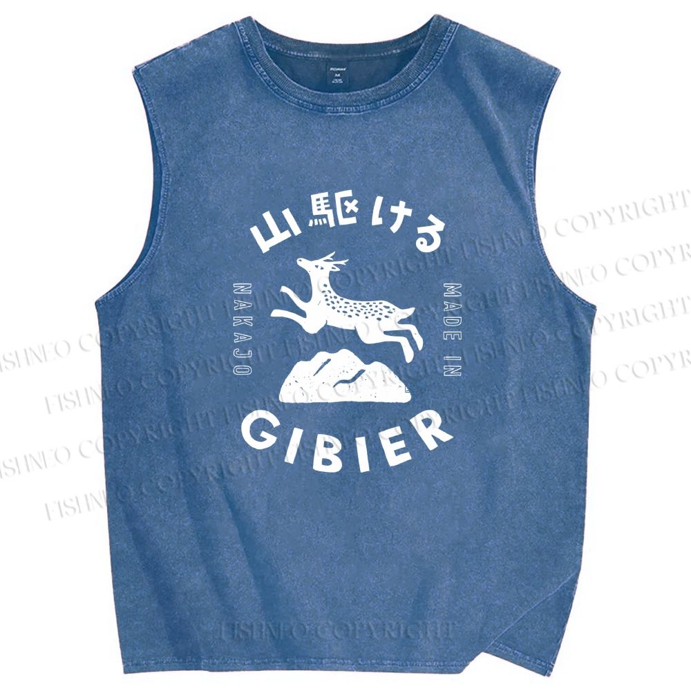 Unisex Deer Printed Washed Tank Top