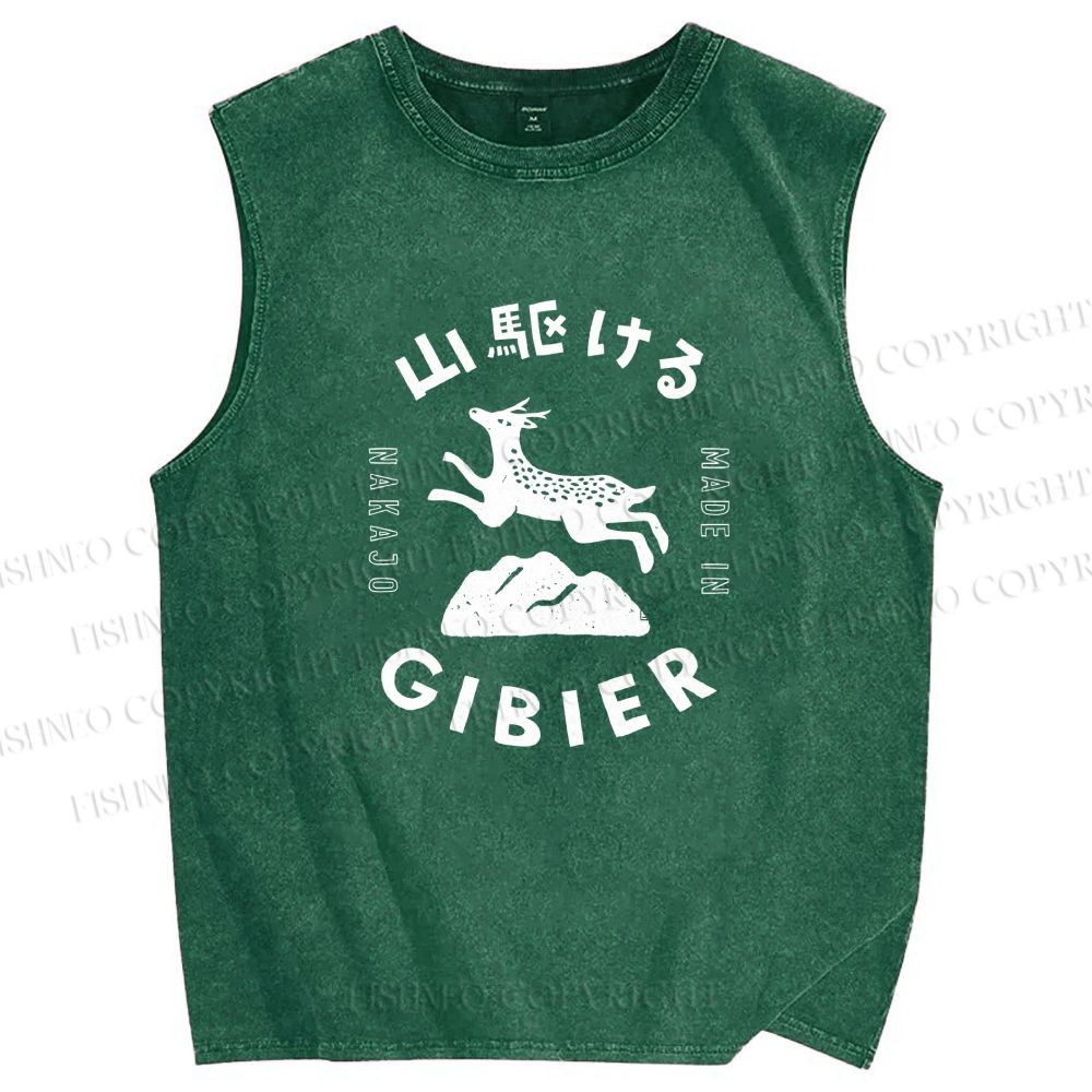 Unisex Deer Printed Washed Tank Top
