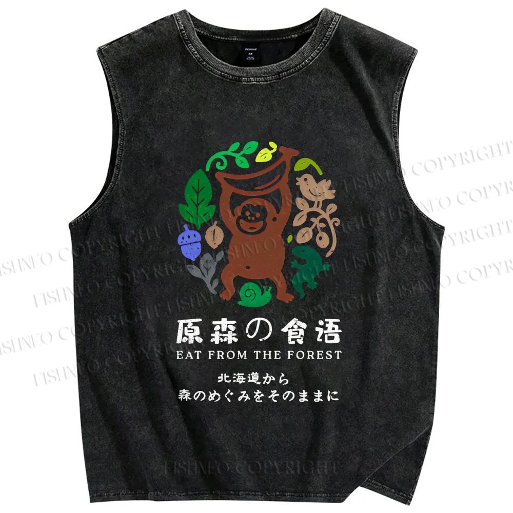 Unisex Eat From The Forest Printed Washed Tank Top