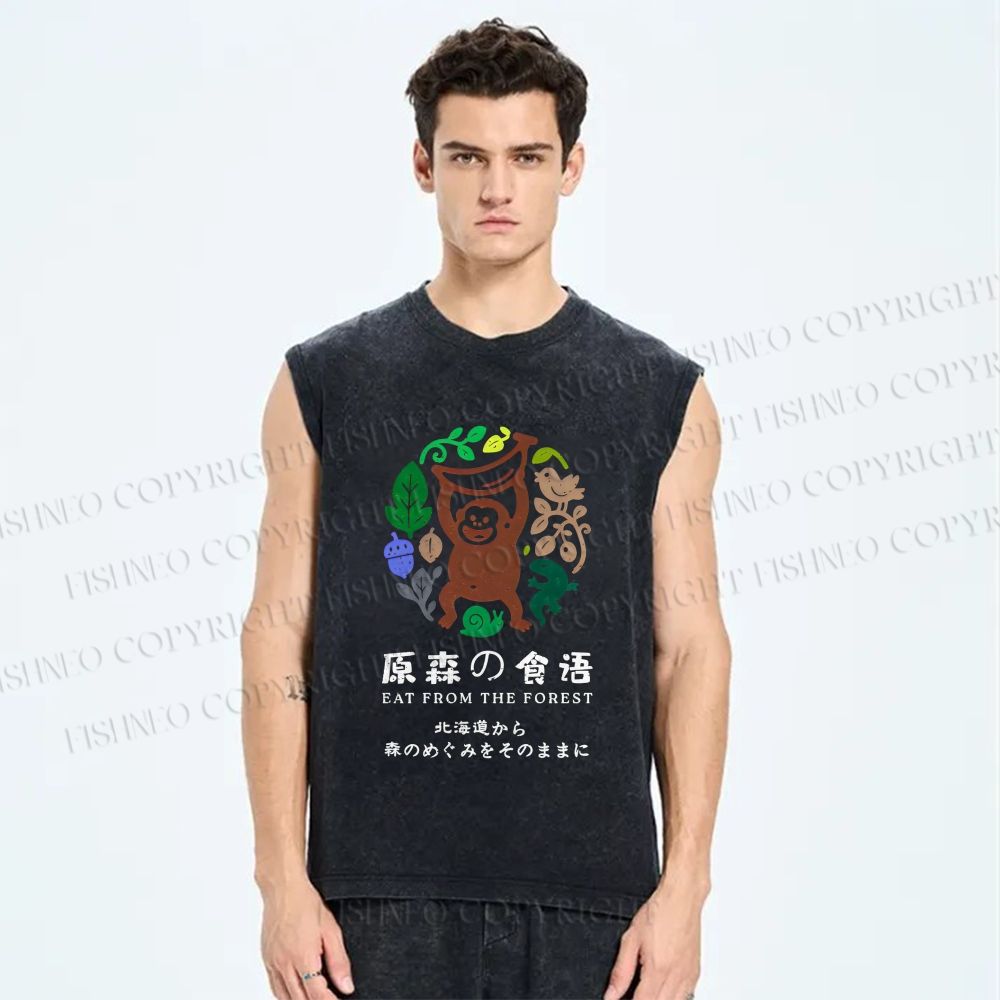 Unisex Eat From The Forest Printed Washed Tank Top