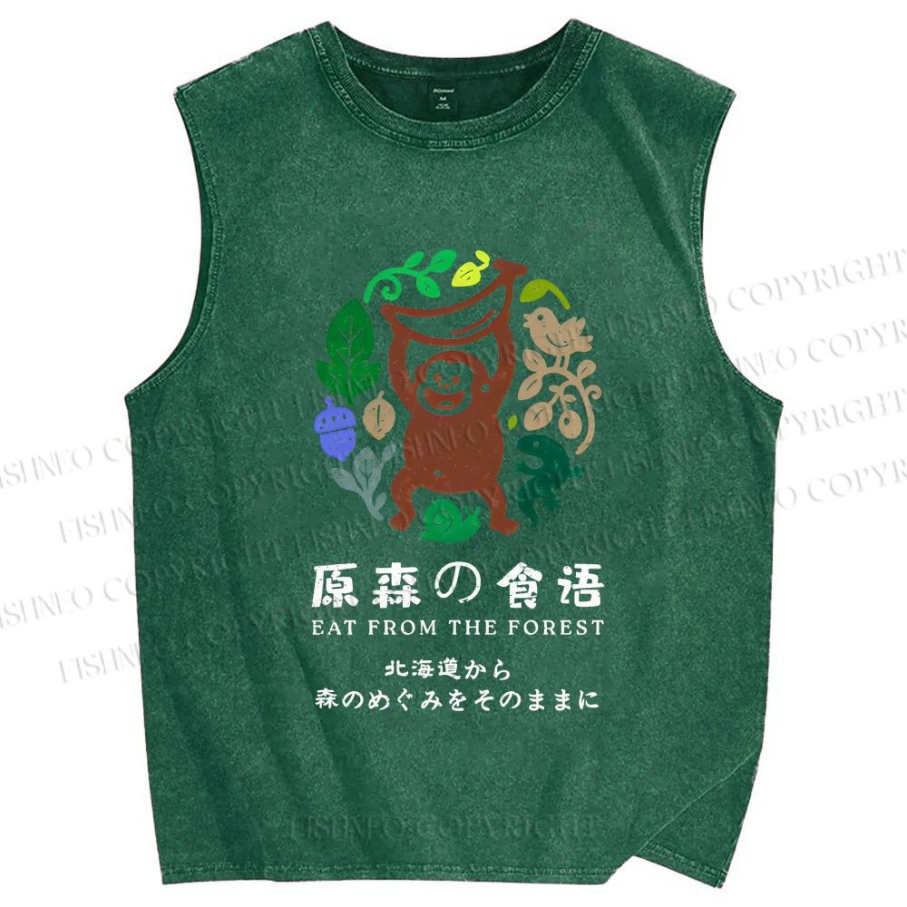 Unisex Eat From The Forest Printed Washed Tank Top