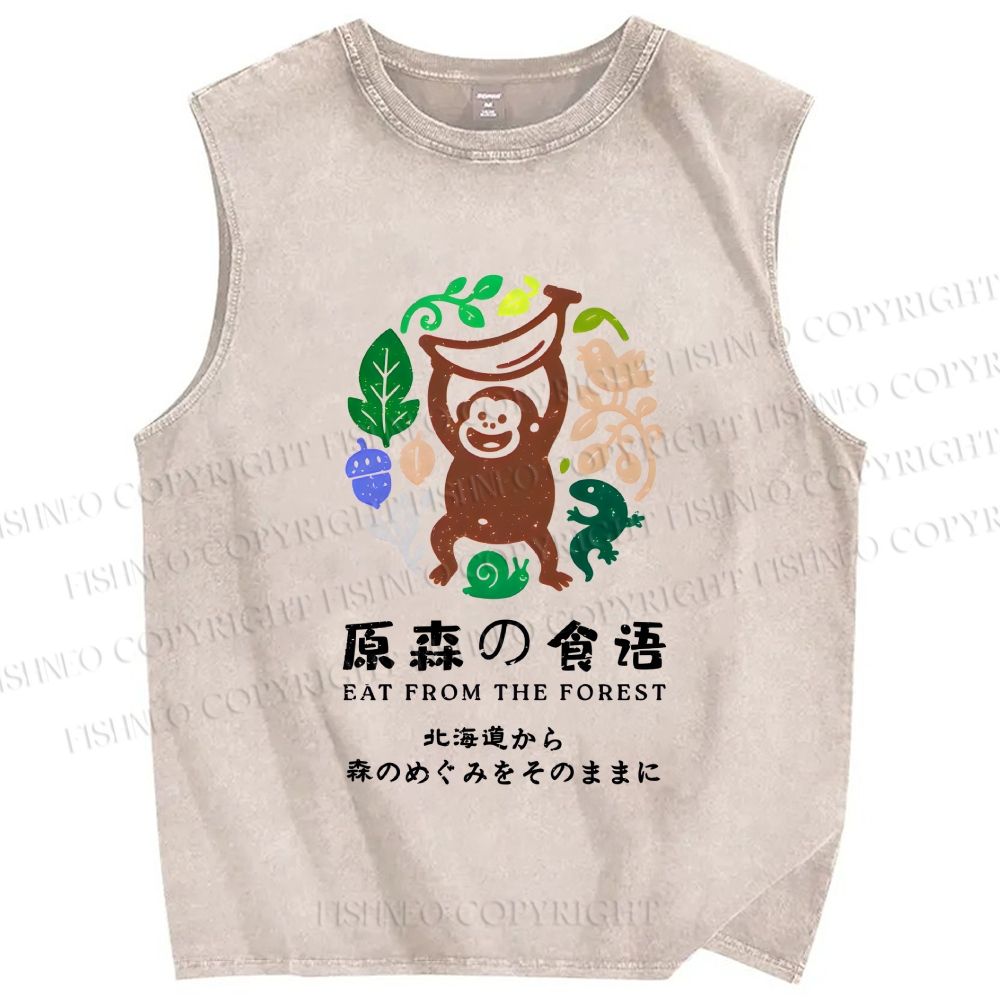 Unisex Eat From The Forest Printed Washed Tank Top