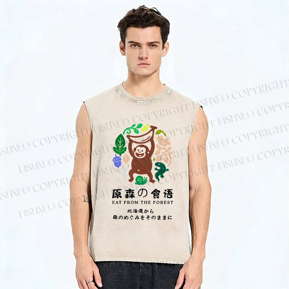 Unisex Eat From The Forest Printed Washed Tank Top