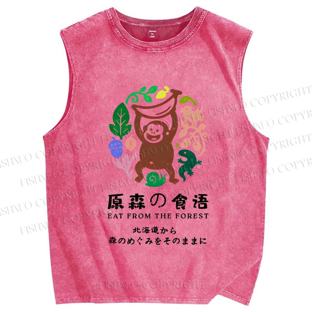 Unisex Eat From The Forest Printed Washed Tank Top