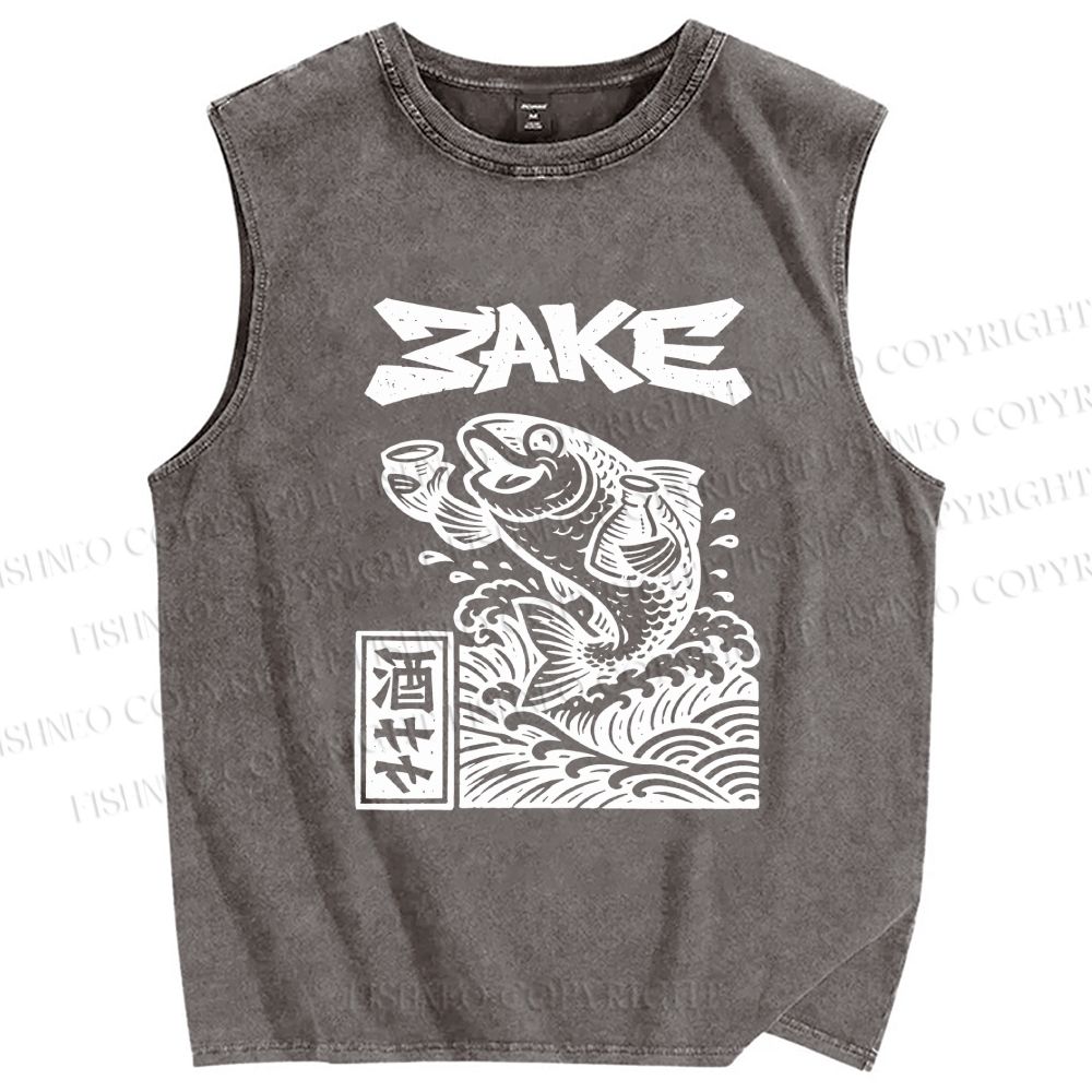Unisex Sake Carp Printed Washed Tank Top