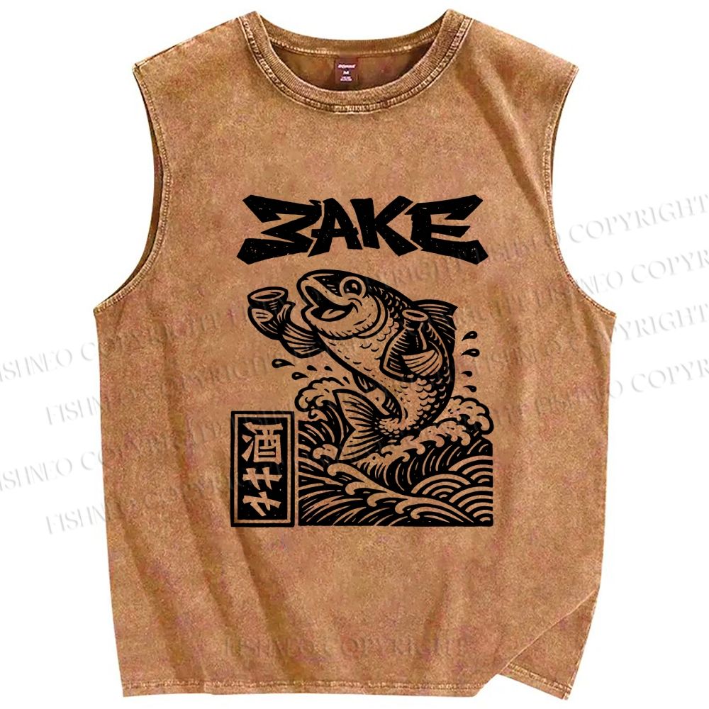 Unisex Sake Carp Printed Washed Tank Top