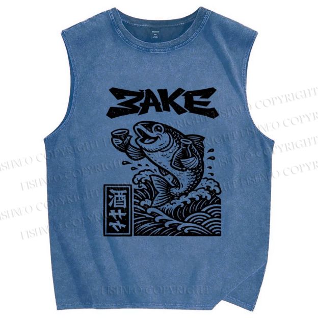 Unisex Sake Carp Printed Washed Tank Top
