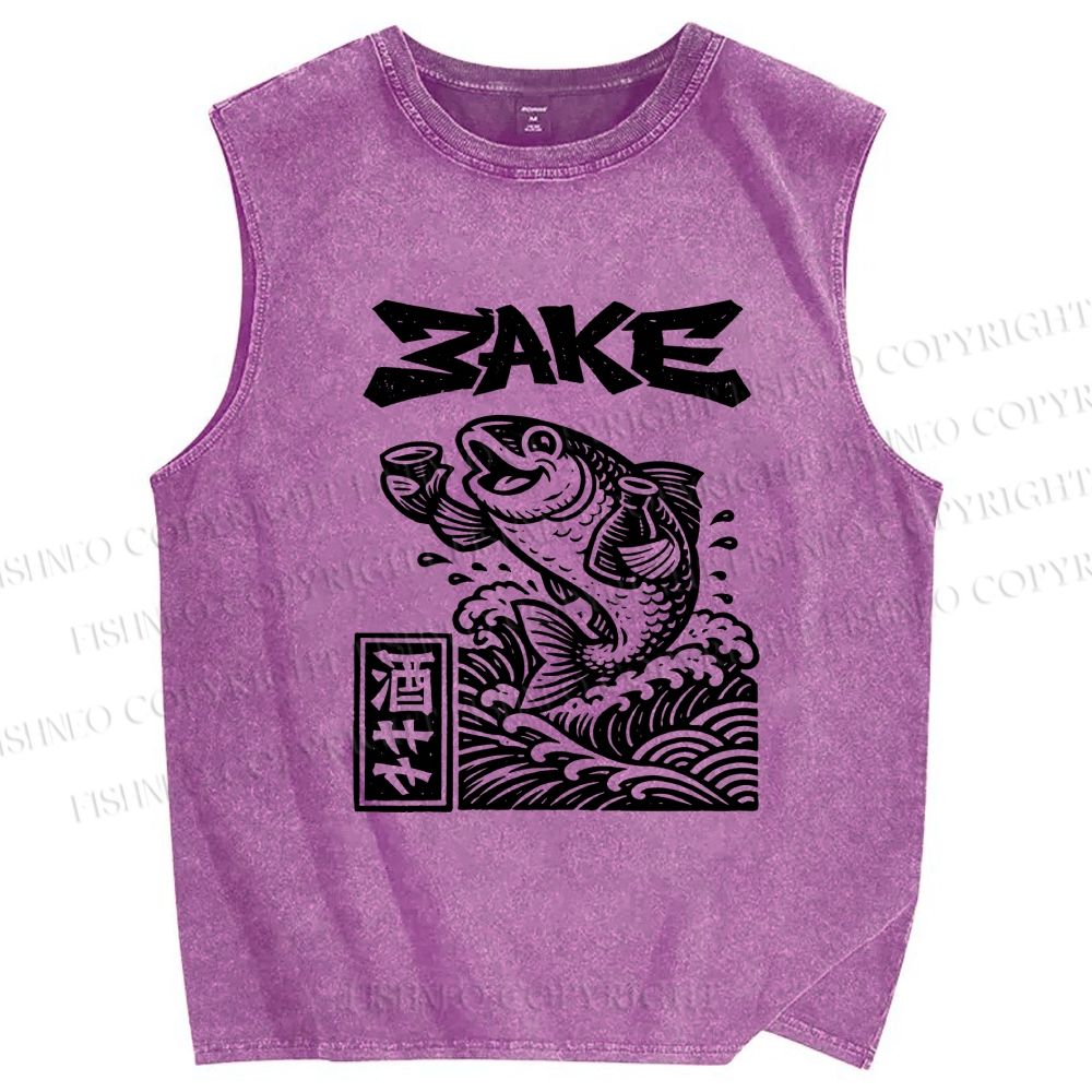 Unisex Sake Carp Printed Washed Tank Top