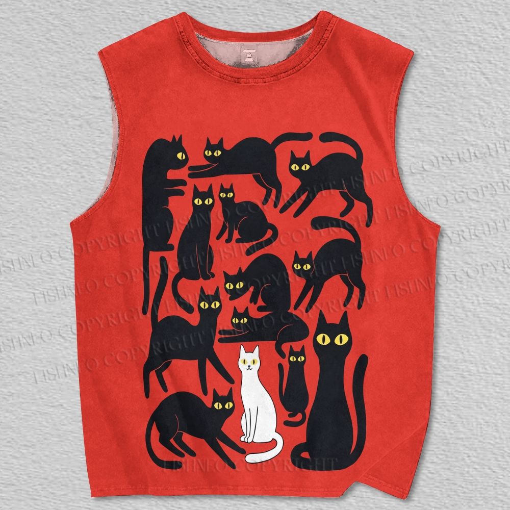 Unisex White Cat And Black Cat Printed Tank Top
