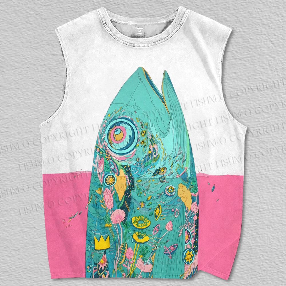 Unisex Psychedelic Fish Printed Tank Top