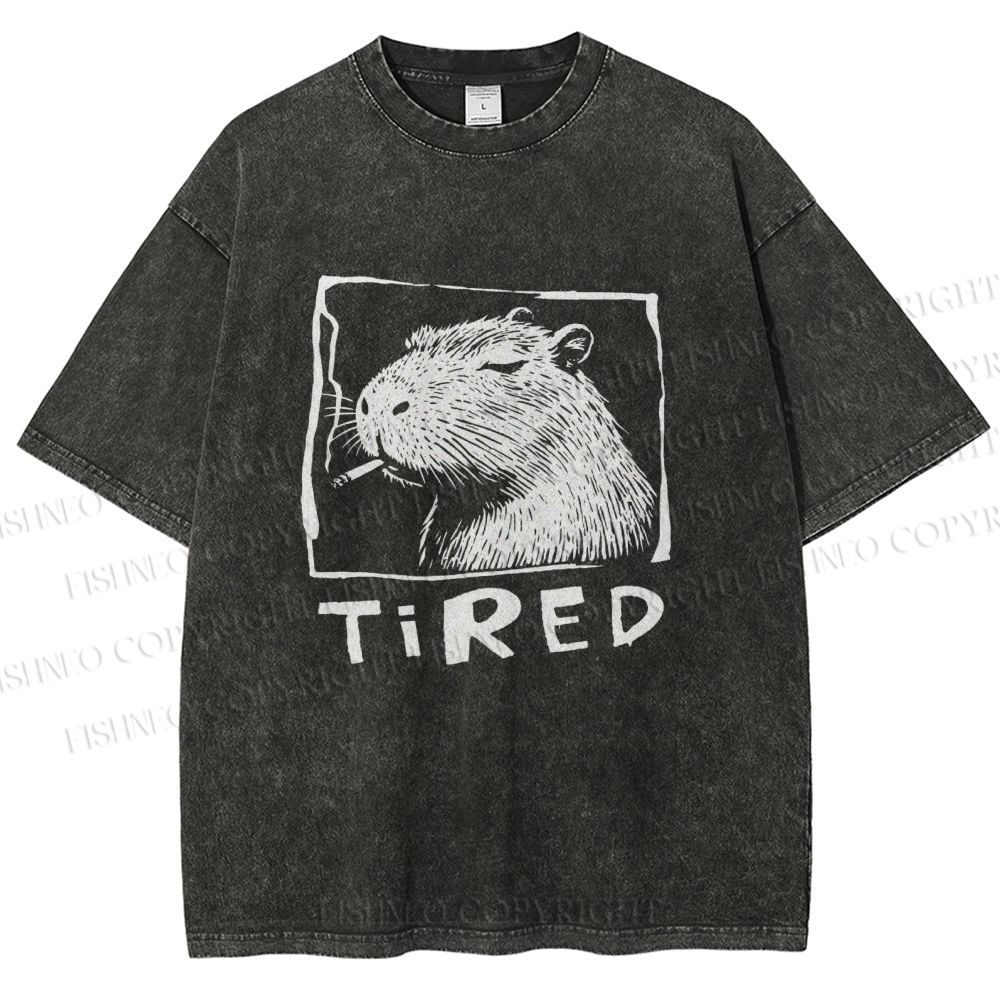 Unisex Tired Capybara Printed Washed Tee
