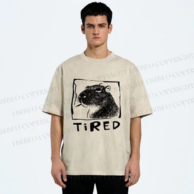 Unisex Tired Capybara Printed Washed Tee