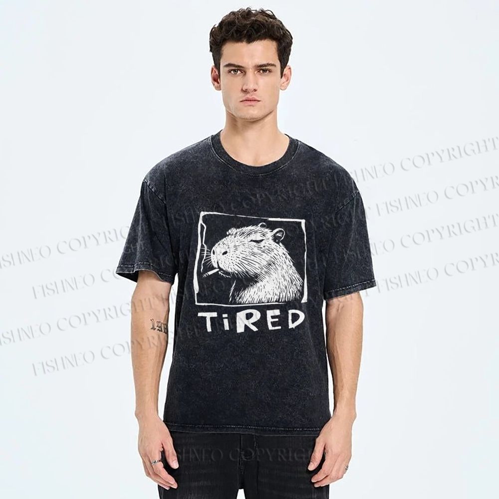 Unisex Tired Capybara Printed Washed Tee