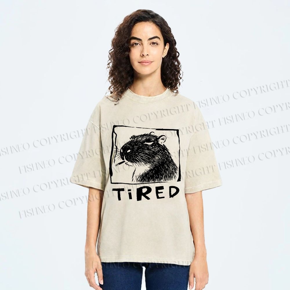 Unisex Tired Capybara Printed Washed Tee