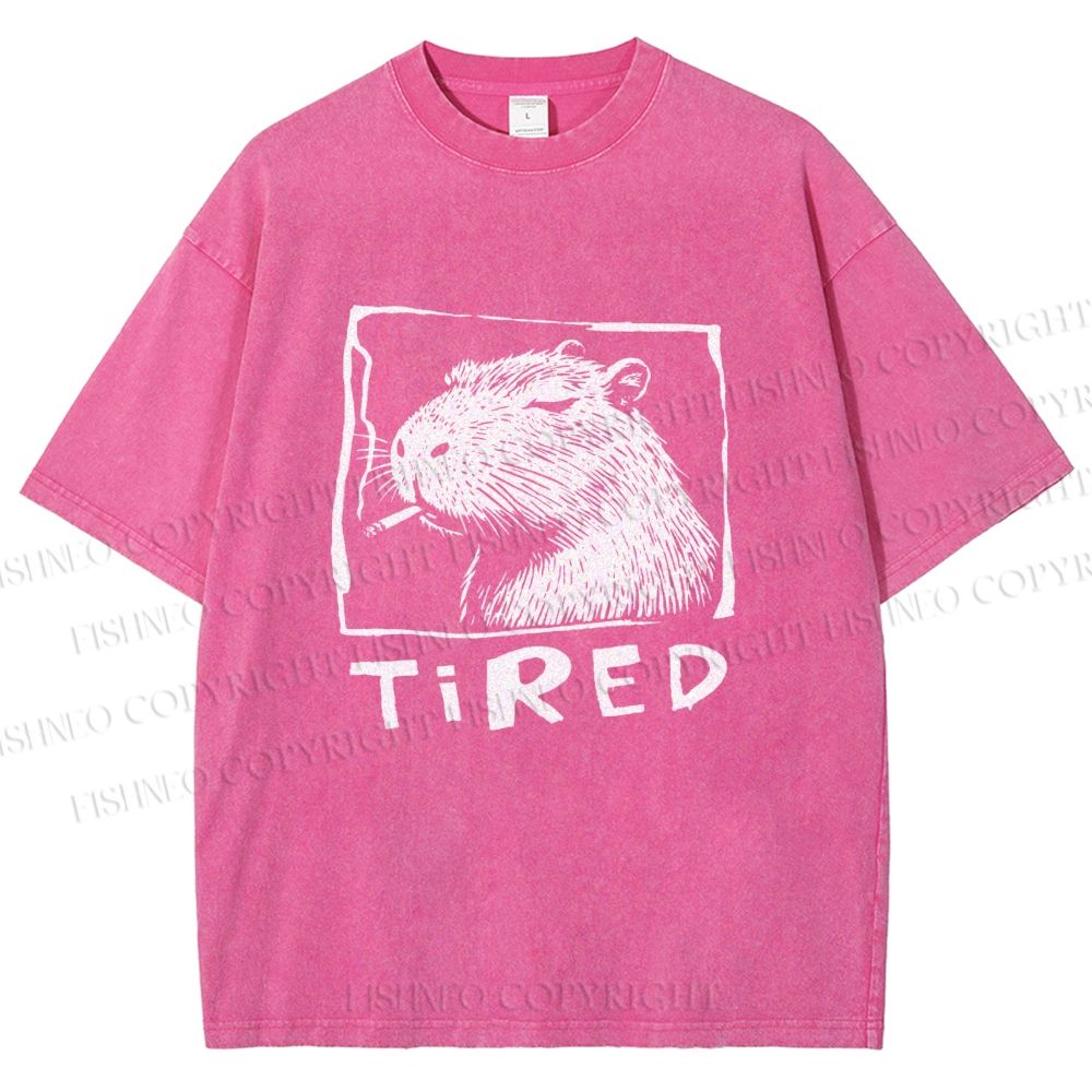 Unisex Tired Capybara Printed Washed Tee