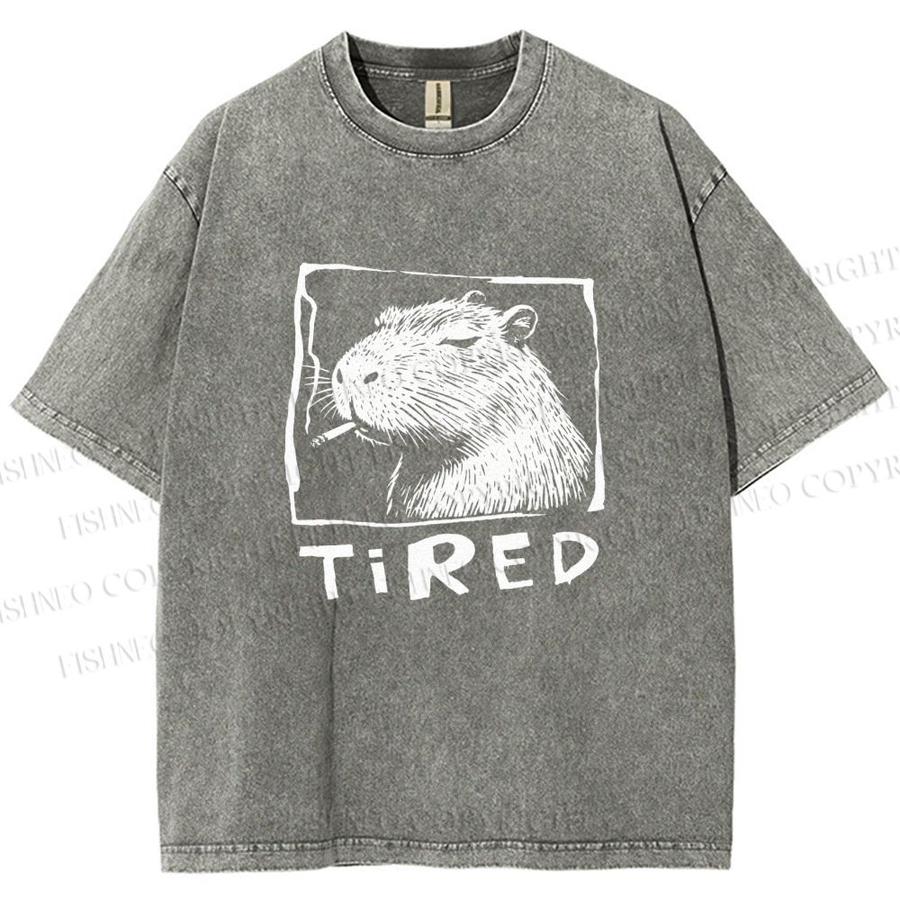 Unisex Tired Capybara Printed Washed Tee
