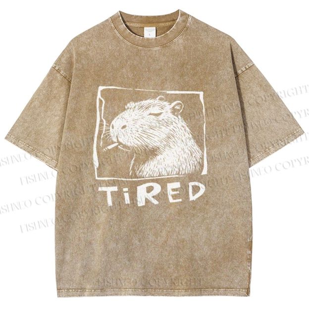 Unisex Tired Capybara Printed Washed Tee