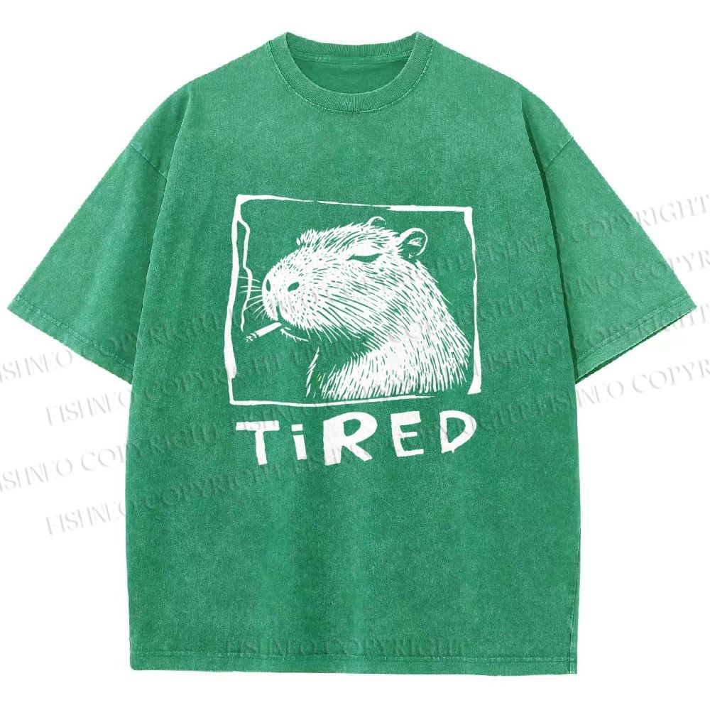 Unisex Tired Capybara Printed Washed Tee