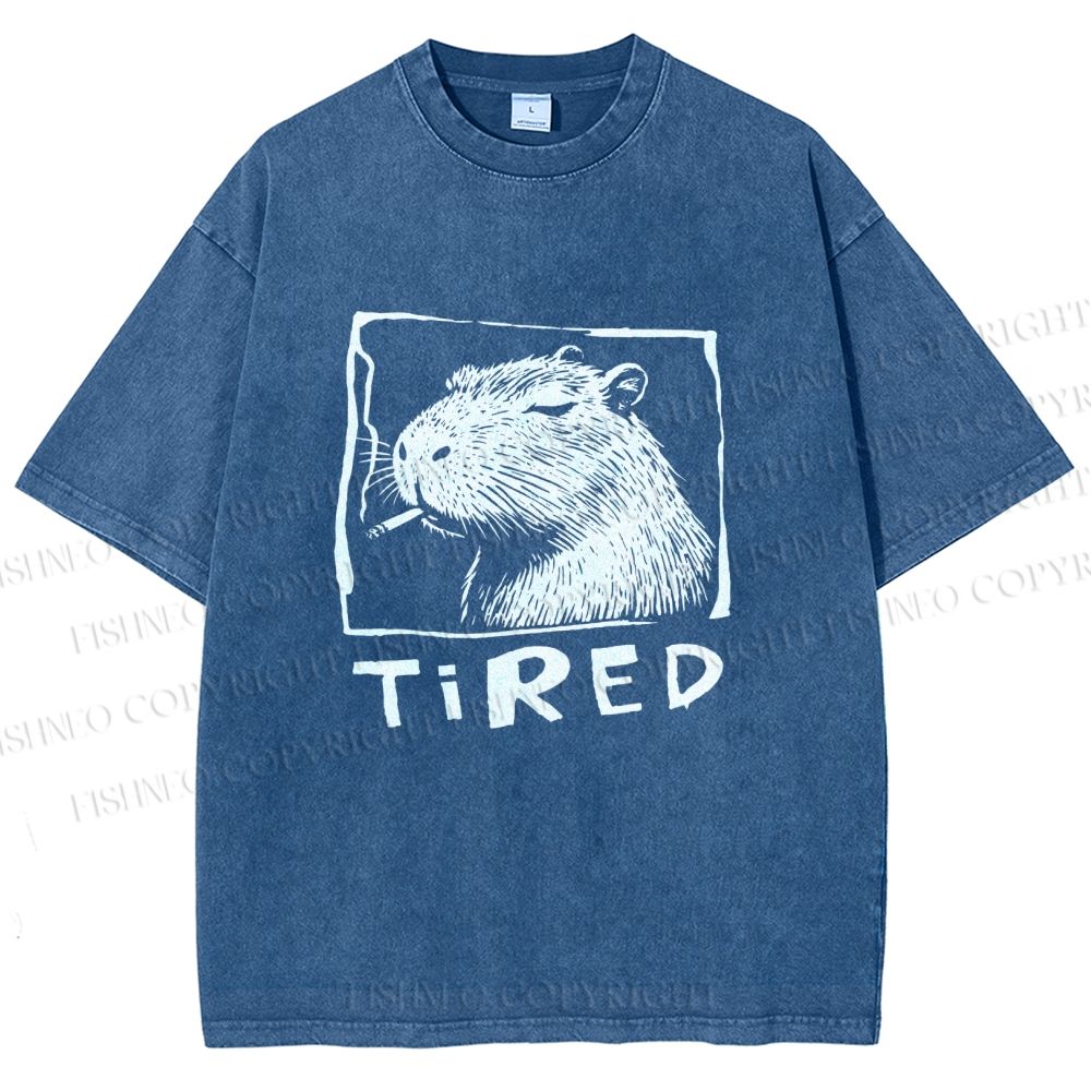 Unisex Tired Capybara Printed Washed Tee