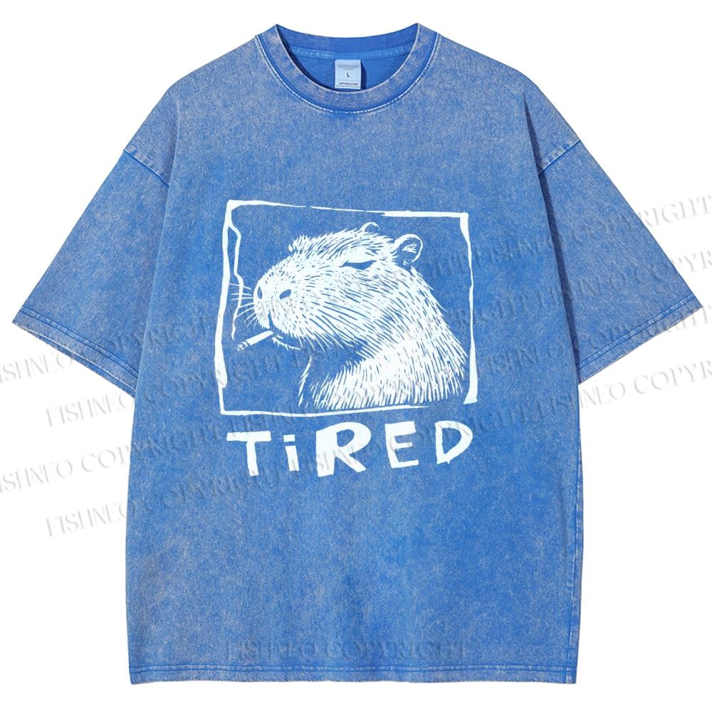 Unisex Tired Capybara Printed Washed Tee