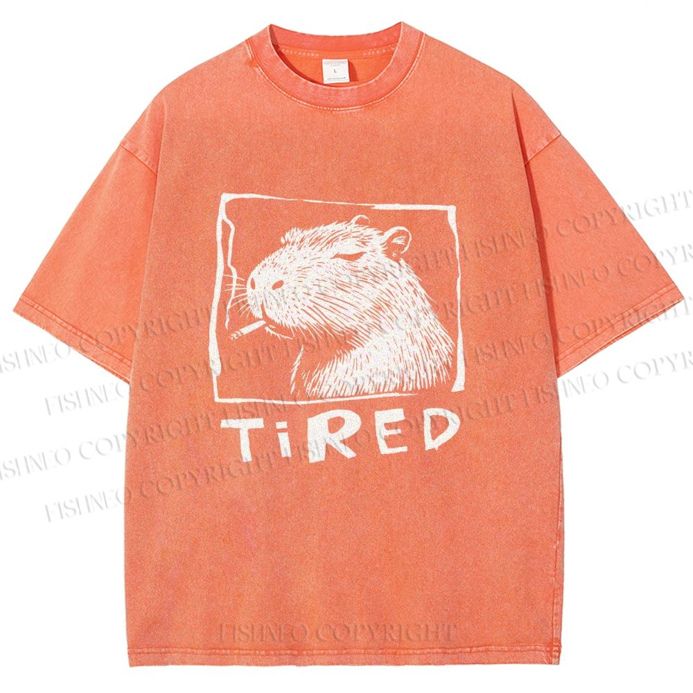 Unisex Tired Capybara Printed Washed Tee