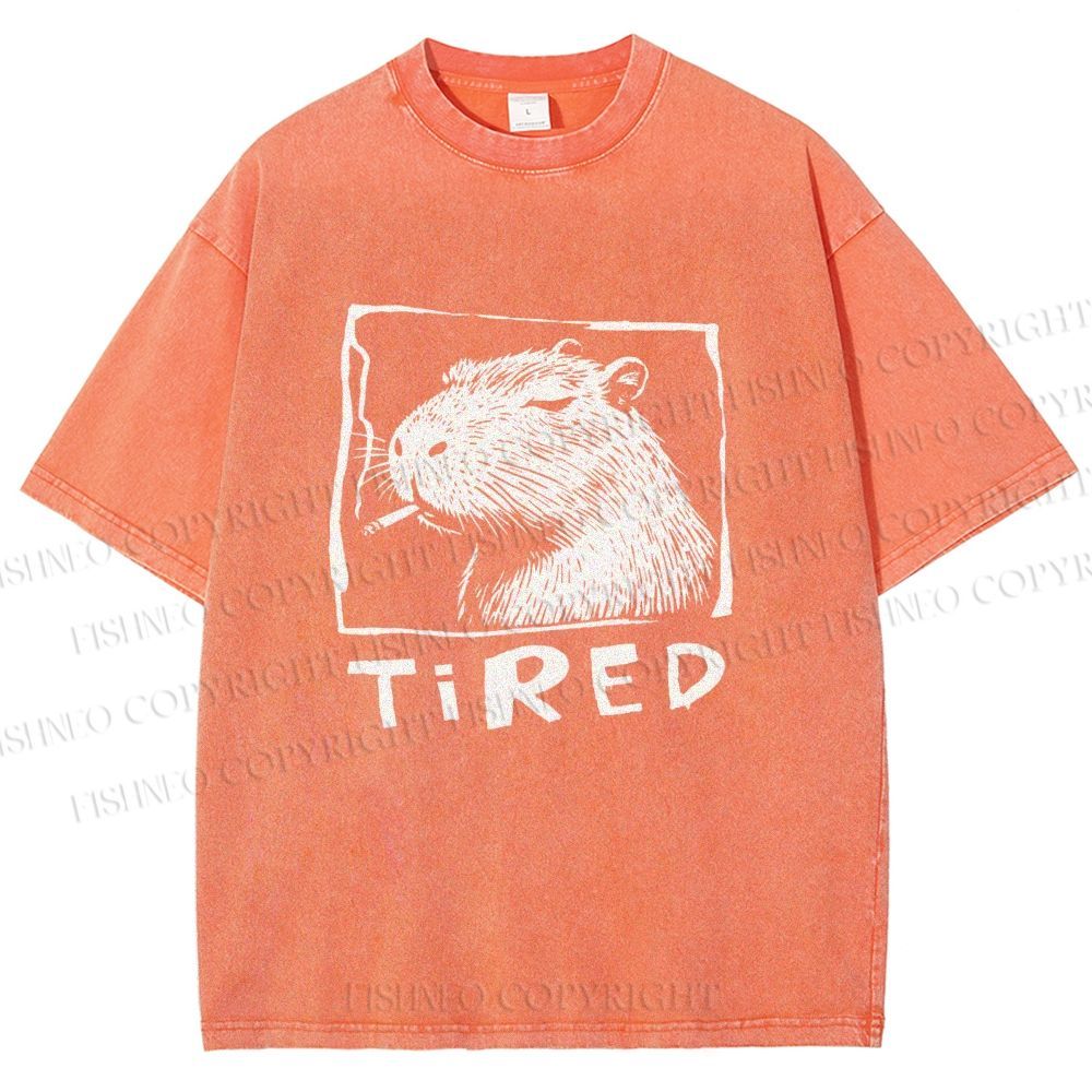 Unisex Tired Capybara Printed Washed Tee