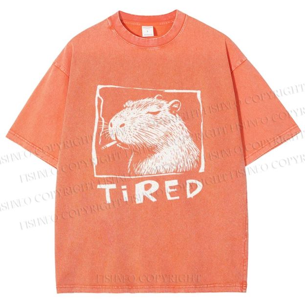 Unisex Tired Capybara Printed Washed Tee