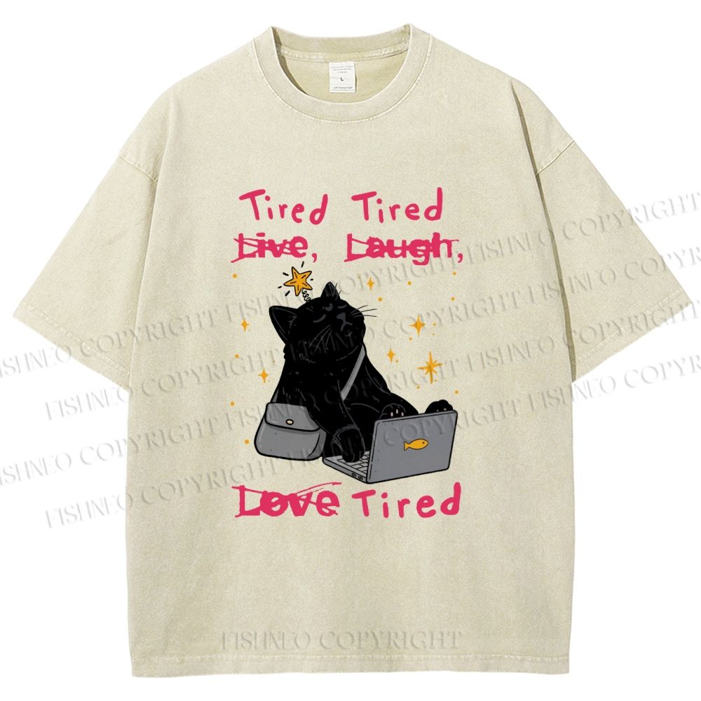 Unisex Tired Cat Vibes Printed Washed Tee
