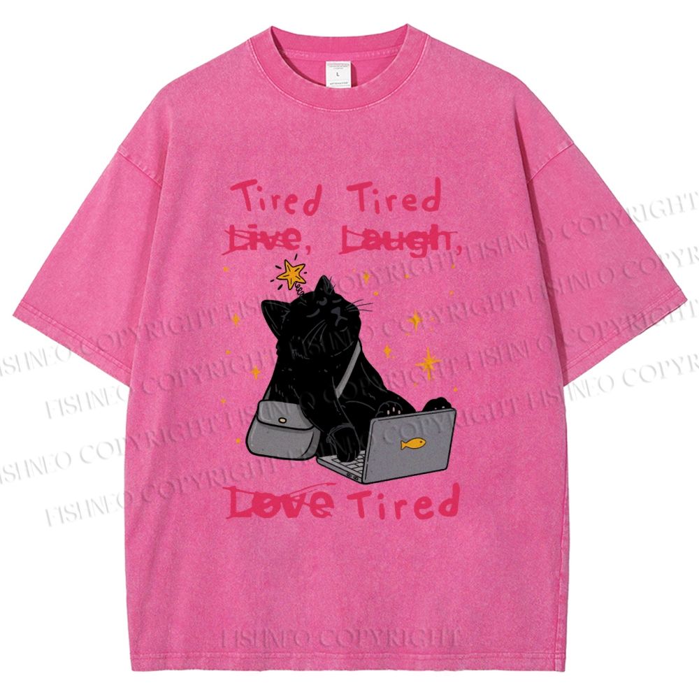 Unisex Tired Cat Vibes Printed Washed Tee