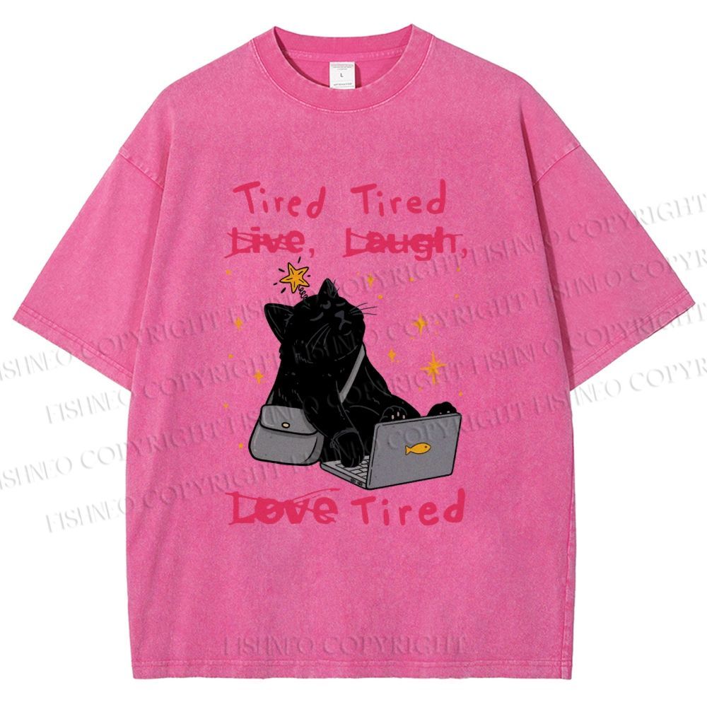 Unisex Tired Cat Vibes Printed Washed Tee