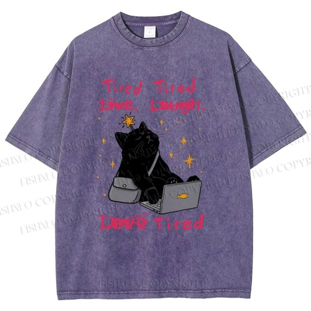 Unisex Tired Cat Vibes Printed Washed Tee