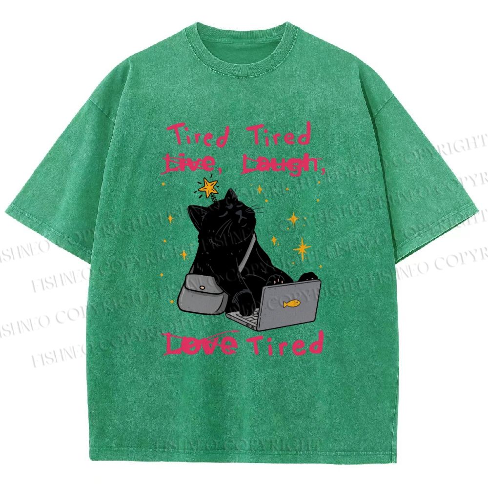 Unisex Tired Cat Vibes Printed Washed Tee