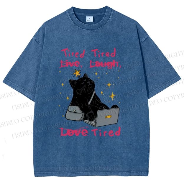 Unisex Tired Cat Vibes Printed Washed Tee