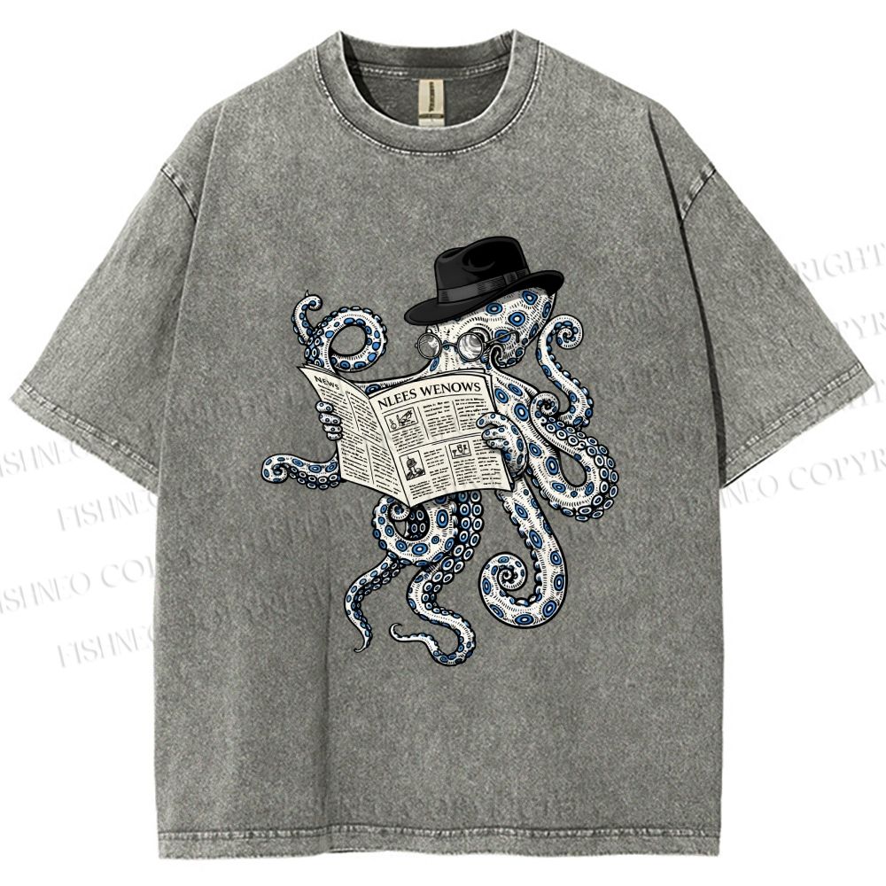 Unisex Gentleman Octopus Printed Washed Tee