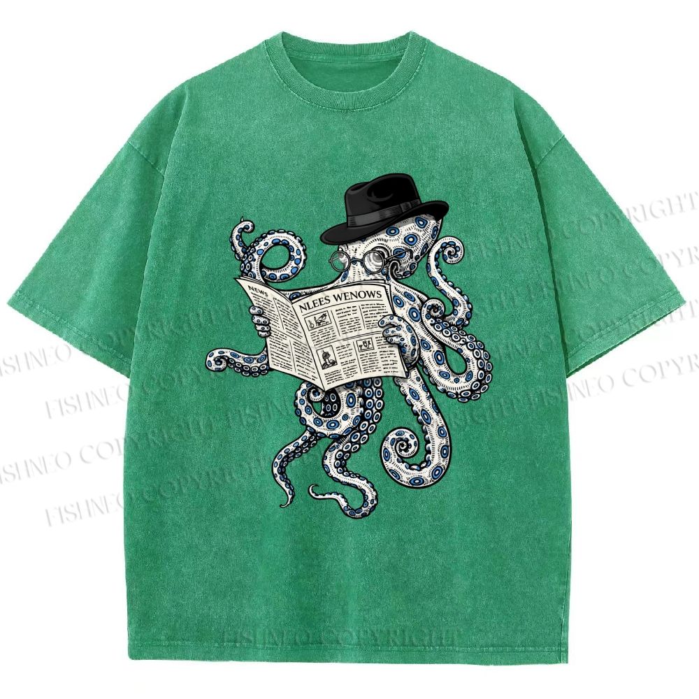 Unisex Gentleman Octopus Printed Washed Tee